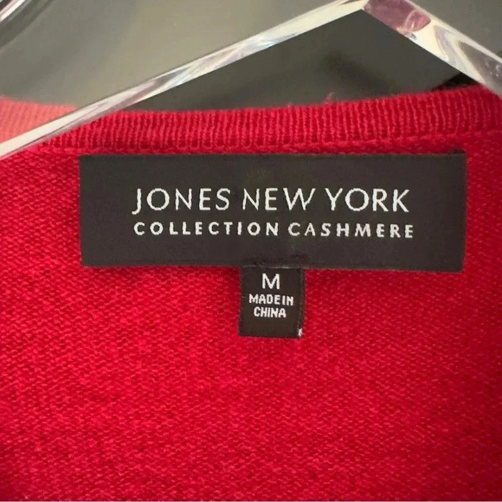 Jones‎ New York Womens M 100% Cashmere Open Front Cardigan Red Workwear Soft